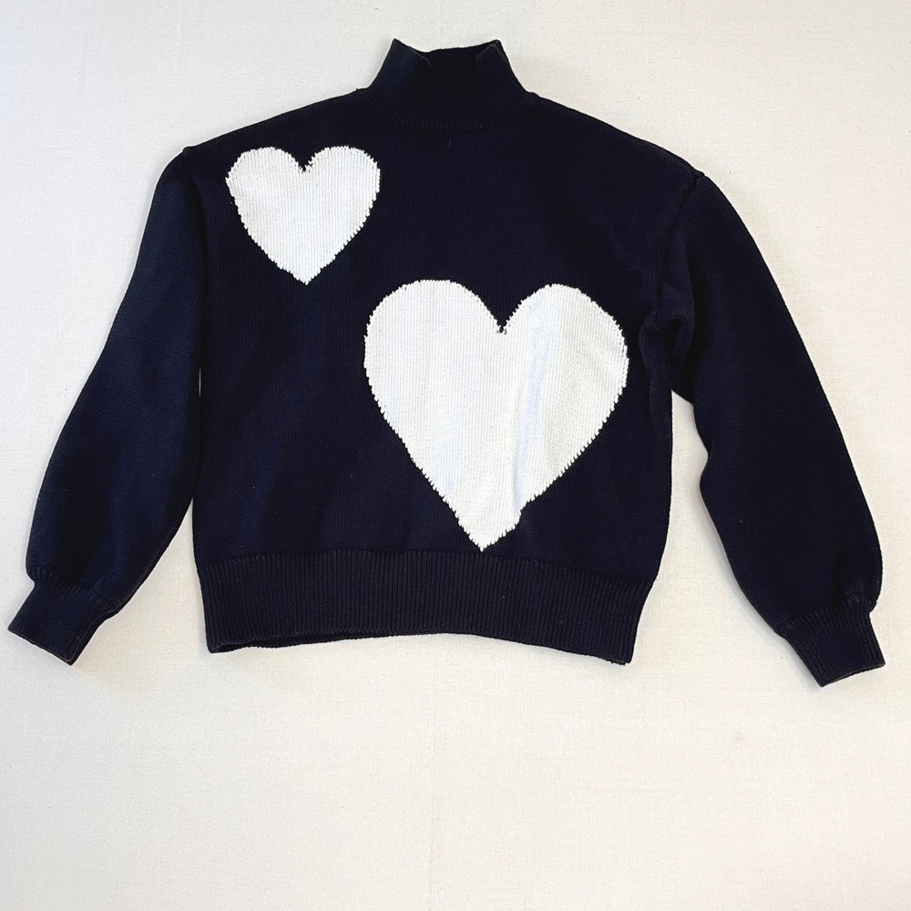 Truth by Republic Womens Knit Sweater MockNeck Black White Hearts Love Soft Girl